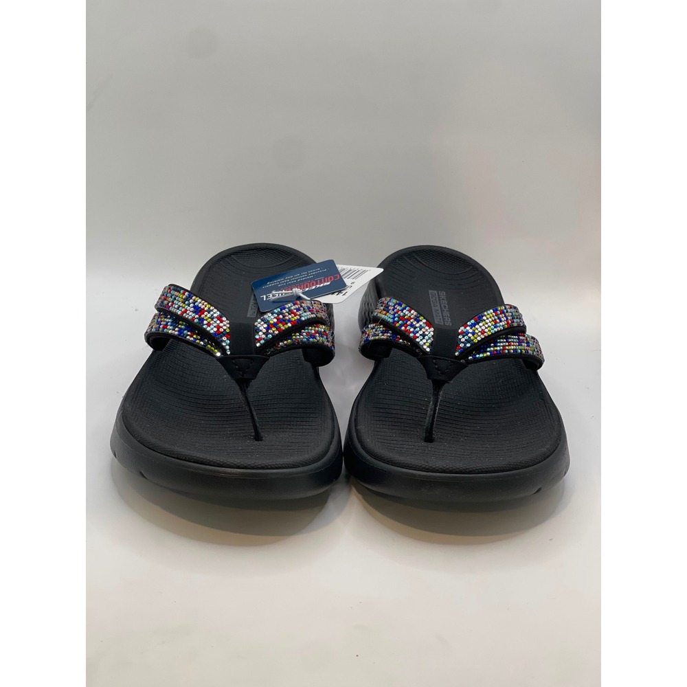 Skechers Go Walk Flex Sandal Lindsey Black Multi Rhinestone Thong Sandals